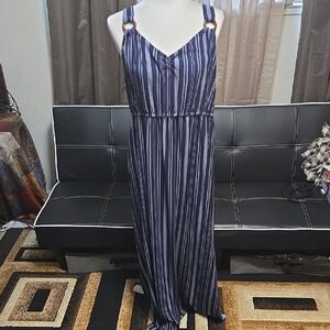 Derek Heart Striped Maxi Dress in Navy and White